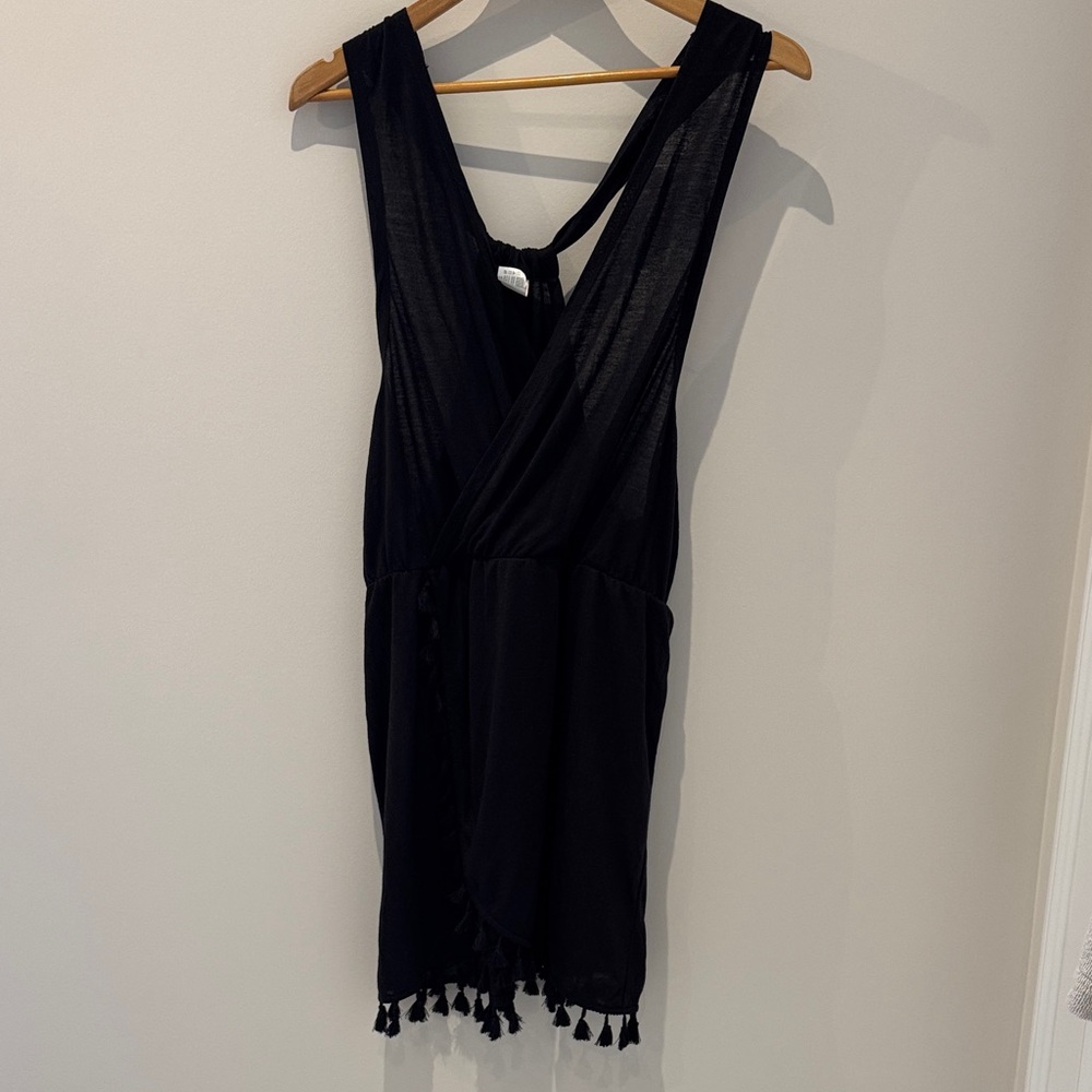 Elegant Black Swim Coverup with Tassels
